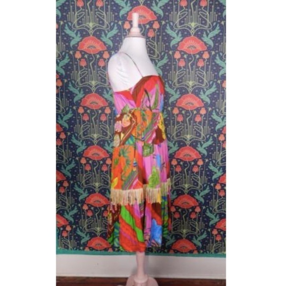 Farm Rio Anthropologie Palila Empire Waist Fringe Colorful Tropical Dress - Picture 9 of 10